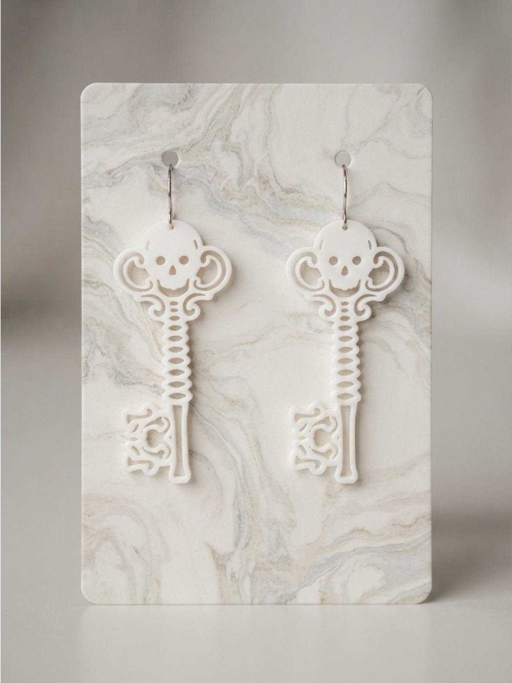 White Skeleton Key Earrings
